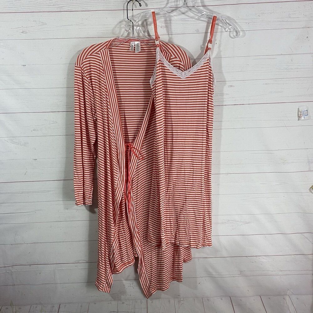 Lamaze Womens Maternity Nightgown & Robe Set Size Medium Red Stripe-missing belt
